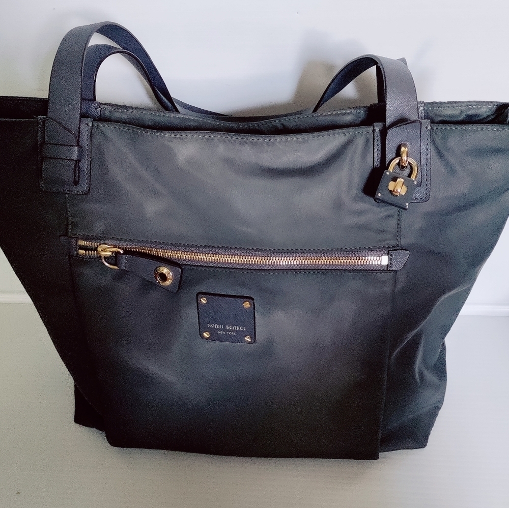 HENRI BENDEL Jetsetter Nylon Shopper Tote Gray with Gold Hardware Large